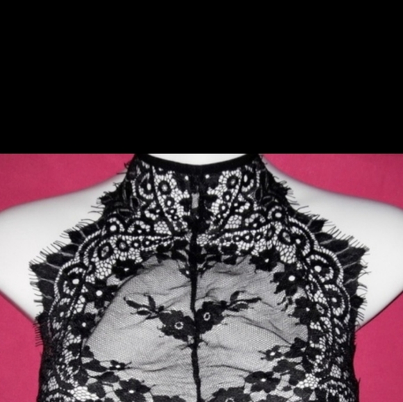 Black Chantilly Lace Halter Crop Top Bralette Set - Picture 7 of 10